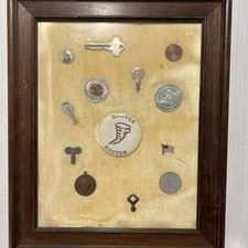 Vintage Framed Herbert Hoover Campaign Buttons + Lucky Penny + Keys Collection picture