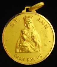 Vintage Saint Ann Medal Mary Gold Tone Catholic Patron Saint of Mothers Large picture