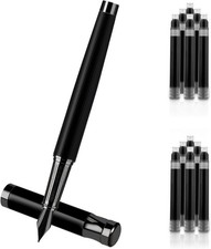 Luxury Metal Pen Set - Fine Nib Fountain Pen with Converter and 10 Black Ink Car picture