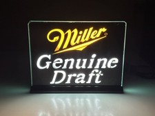 VTG 1980s MILLER GENUINE DRAFT Lighted Glass Beer Sign Back Bar Electriglas picture