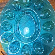 15 Egg, Deviled Egg Tray, By GANZ, Turquoise Glass picture