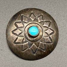 Vintage Navajo Native Turquoise Silver Button 7/8