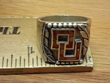 Vintage Oklahoma University Sooners sterling silvr Ring Size 8 rare coral inlay picture