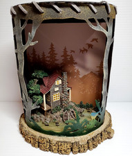 Rustic Cabin Lake Pond Shadowbox Night Light Accent Lamp Camping Fishing Diorama picture
