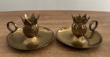 Vintage Pair of Brass Pineapple Candle Holders Taper Candlesticks 2.5” H picture