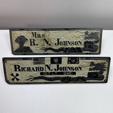 1952 - 1953 KOREAN WAR Desk Nameplates Richard Johnson 1st LT QMC & Wife picture
