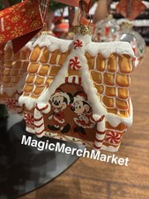 Disney Parks 2026 Mickey Minnie Mouse Gingerbread House Glass Ornament New picture