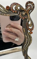 VTG STUNNING Swarovski Crystal Brass Vanity Tray Mirror Detailed 11x9SEE READ picture