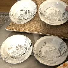 Set/4 Kutani Hayasi Berry Bowls Fine China Handprinted Mt Fuji Vintage picture