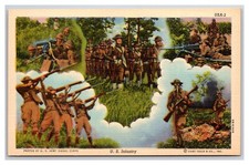 WWII Patriotic United States Army Infantry Collage UNP Linen Postcard XC5 picture