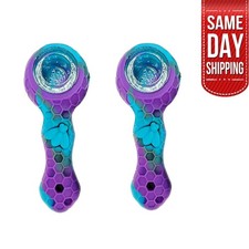 2âPack MultiâSize Honeycomb Silicone Pipes, Black & Blue, with 9âHole Glass Bowl picture
