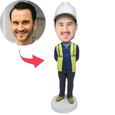 Personalized Construction Worker Bobblehead Custom Figurine with Engraved Text U picture