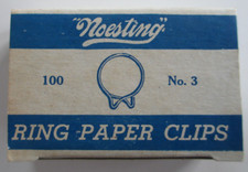 VINTAGE BOX NOESTING No 3 RING PAPER CLIPS ROUND STEEL WIRE OFFICE SUPPLIES B29 picture