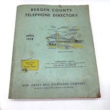 NJ Bell Bergen County Telephone Directory 1958 Blue Vintage Ephemera picture