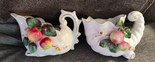 Vintage Japan Glazed Fruit Creamer & Sugar Bowl Set w Handles, 2pc picture
