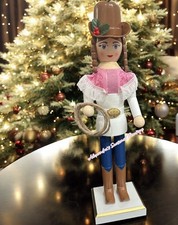 Western Cowgirl Wooden Christmas Nutcracker 14 Inch W Lasso Holiday Decor New picture