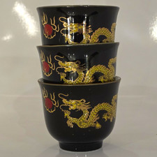 Vintage Chinese Shihou Porcelain Dragon Teacups - Set Of 3 picture