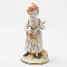 Antique Unterweissbach Porcelain Figurine Country Girl w/ Mandolin Signed German picture