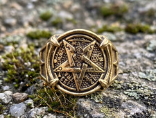 Bold Gold Pentacle Ring Infused with Black Magick Your Thoughts Turn to Reality picture