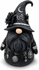 Gothic Witch Gnome Figurine Decor, Resin Witch Statue with Black Rose, Moon & Cr picture