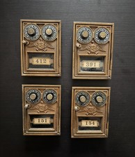 Vintage US Post Office 2-Dial Combination Brass Mail Box Door & Frame Lot of 4 picture