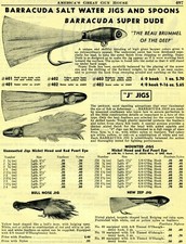 1953 Print Ad of Barracuda Salt Water Fishing Jigs & Spoons Super Dude J Jigs picture
