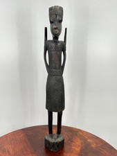 Vintage Genuine Hand Carved Ebony Wood Woman Figure 16
