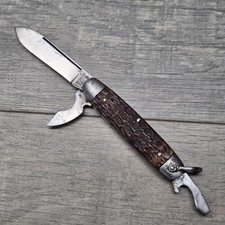 Vintage Kutmaster Utica NY USA Scout Camp Utility Pocket Knife Jigged Handle picture