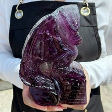 3.49LB Natural fluorite quartz crystal hand carved pterosaur skull healing G7780 picture