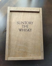 Vintage Suntory THE WHISKY Wooden Box Sliding Lid Japan Display Case Rare picture