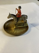 Vintage English Rider Fox Hunt Metal Figure Ashtray picture