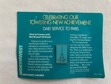 Northwest Airlines 1989 Service to Paris Lapel Pin / Eiffel Tower / Never Worn picture