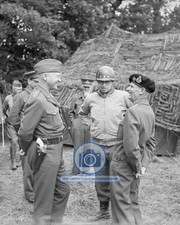 GENERAL MONTGOMERY WITH PATTON AND BRADLEY NORMANDY WWII 1944 8X10 PHOTO picture