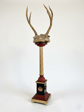 Baroque Curiosity Cabinet Vintage Trophy Antlers W Gilded Column & Specimen Gems picture