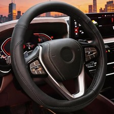 Universal Black Leather Steering Wheel Cover for Cars 14.5