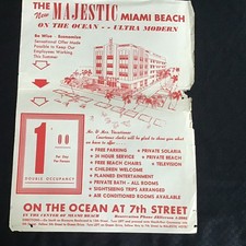 The Majestic Hotel 7th Ocean Drive South Beach Miami Art  Deco Original Ad 1950. picture