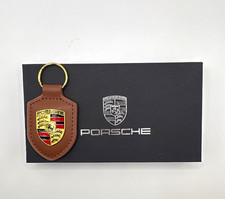 NEW - Leather Custom Porsche Crest Car Emblem Key Chain Key Ring Fob Brown Gift picture