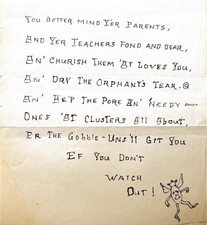 ORIGINAL JAMES WHITCOMB RILEY  POEM WRITTEN IN HIS HAND. - LITTLE ORPHANT ANNIE picture
