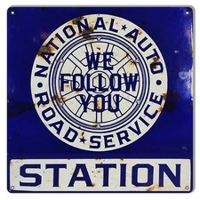 Aged Looking National Auto Road Service Gas Station Sign 12″×12″ picture
