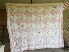 VINTAGE APPALACHIAN PATCHWORK QUILT TOP 76X90 FEED SACK COTTON FABRICS CUTTER?? picture