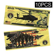 10PCS AH-64 Apache Gold Foil Banknotes USAF Helicopter Collectible Plastic Money picture