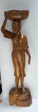 vintage handcarved wooden sculpture of a woman carrying a basket on her head 23