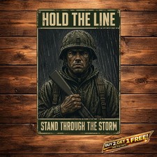Rain Soaked Soldier Silhouette Military Motivational Tin Sign picture