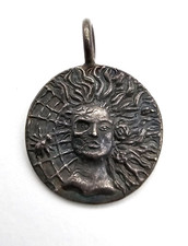 Ancient Victorian Memento Mori SILVER Woman Face SKULL Pendant Wearable Artifact picture
