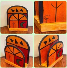 Vintage Kakadu Israel Hand Painted Wood Napkin Letter Holder Signed Reut Shahar picture