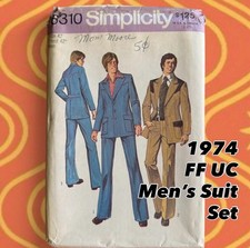 VTG Simplicity 6310 Mens Retro leisure Suit Set FF UC SZ 42 RARE  picture