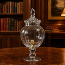 AGE REVIEW Colin Cowie Ribbed Glass Footed Beverage Dispenser Urn Gold Tone Spig picture