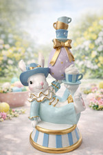 BRAND NEW Tophat & Tail Whimsical Bunny Balancing Teacups on Easter Egg picture
