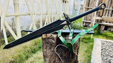 Handmade 27-Inch Black High Carbon Steel Sword Rosewood Handle 'X' Crossguard picture