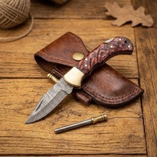 Handmade Damascus Steel Folding Pocket Knife Lockback Hunting EDC Knife Sheath picture